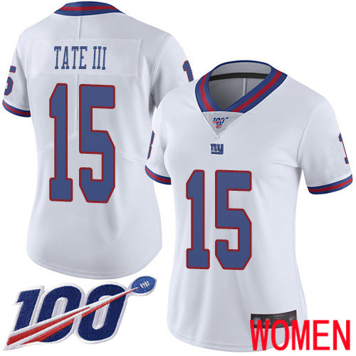 Women New York Giants 15 Golden Tate III Limited White Rush Vapor Untouchable 100th Season Football NFL Jersey